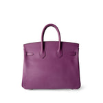 Hermes Handbag Purple Birkin 25 Cyclamen Veau Epsom Palladium Plated L Square Stamp - Redeluxe