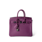 Hermes Handbag Purple Birkin 25 Cyclamen Veau Epsom Palladium Plated L Square Stamp - Redeluxe