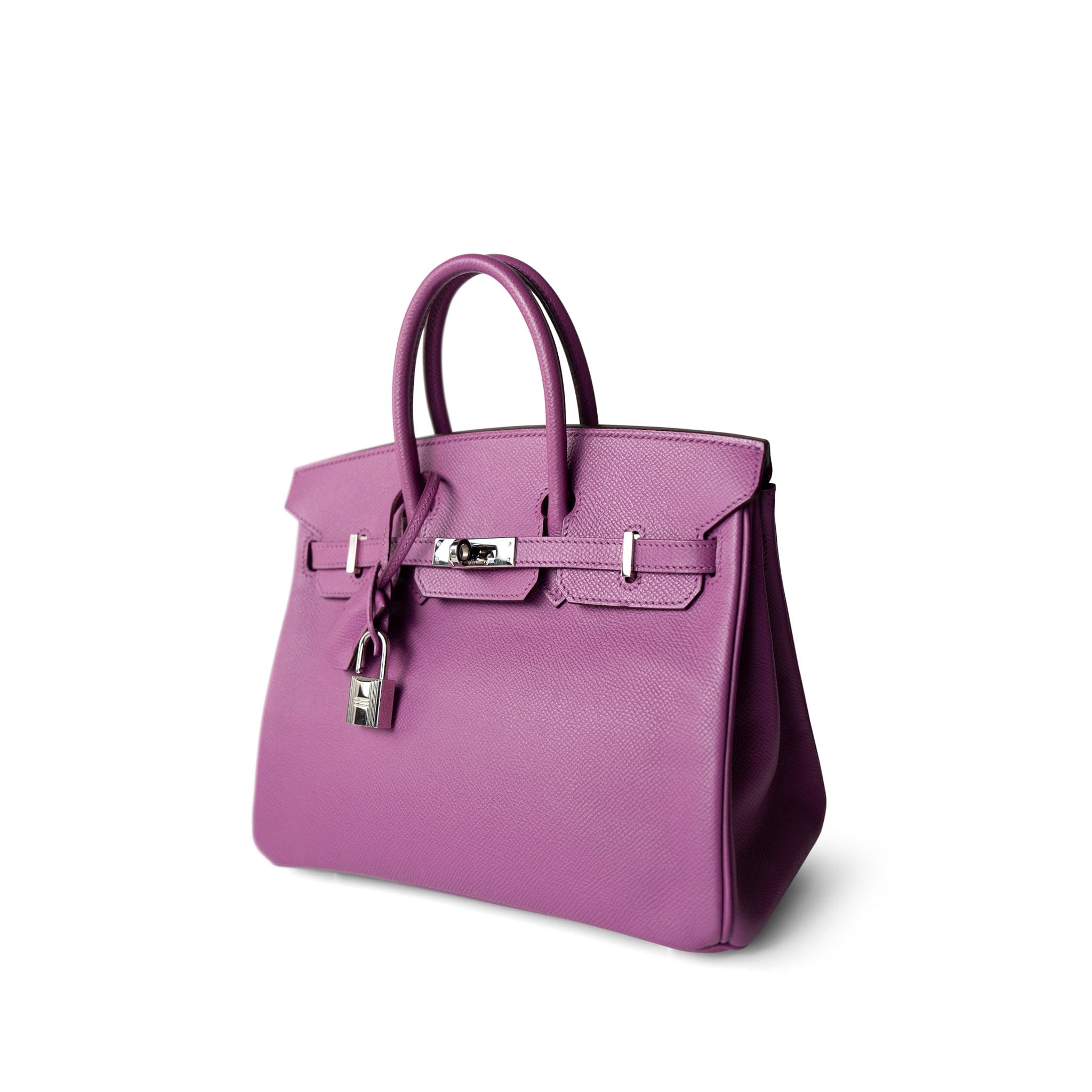 Hermes Handbag Purple Birkin 25 Cyclamen Veau Epsom Palladium Plated L Square Stamp - Redeluxe