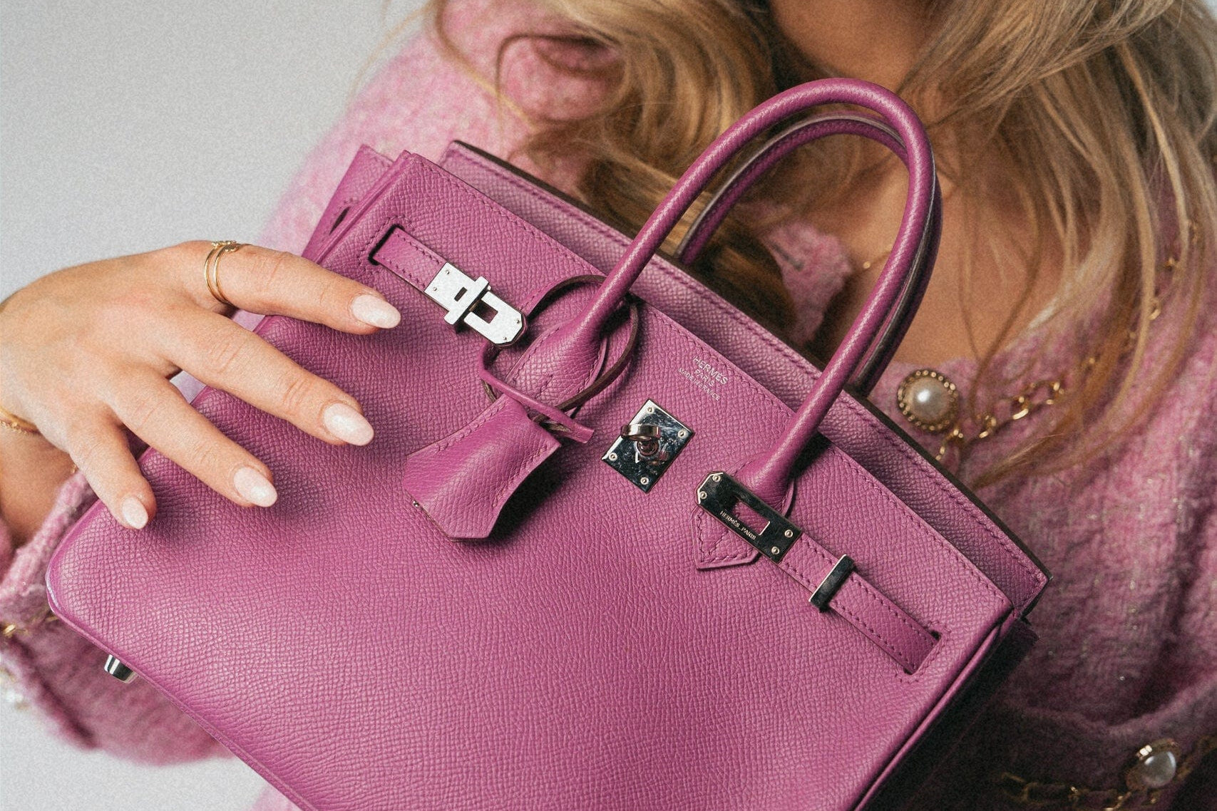 Hermes Handbag Purple Birkin 25 Cyclamen Veau Epsom Palladium Plated L Square Stamp - Redeluxe