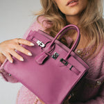 Hermes Handbag Purple Birkin 25 Cyclamen Veau Epsom Palladium Plated L Square Stamp - Redeluxe