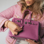 Hermes Handbag Purple Birkin 25 Cyclamen Veau Epsom Palladium Plated L Square Stamp - Redeluxe