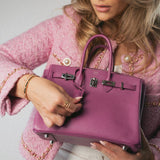 Hermes Handbag Purple Birkin 25 Cyclamen Veau Epsom Palladium Plated L Square Stamp - Redeluxe