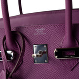 Hermes Handbag Purple Birkin 25 Cyclamen Veau Epsom Palladium Plated L Square Stamp - Redeluxe