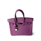 Hermes Handbag Purple Birkin 25 Cyclamen Veau Epsom Palladium Plated L Square Stamp - Redeluxe