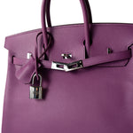 Hermes Handbag Purple Birkin 25 Cyclamen Veau Epsom Palladium Plated L Square Stamp - Redeluxe