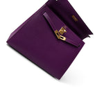 Hermes Handbag Purple Kelly Sellier 25 Anemone Epsom Gold Plated Y Stamp - Redeluxe