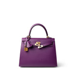 Hermes Handbag Purple Kelly Sellier 25 Anemone Epsom Gold Plated Y Stamp - Redeluxe