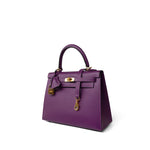 Hermes Handbag Purple Kelly Sellier 25 Anemone Epsom Gold Plated Y Stamp - Redeluxe