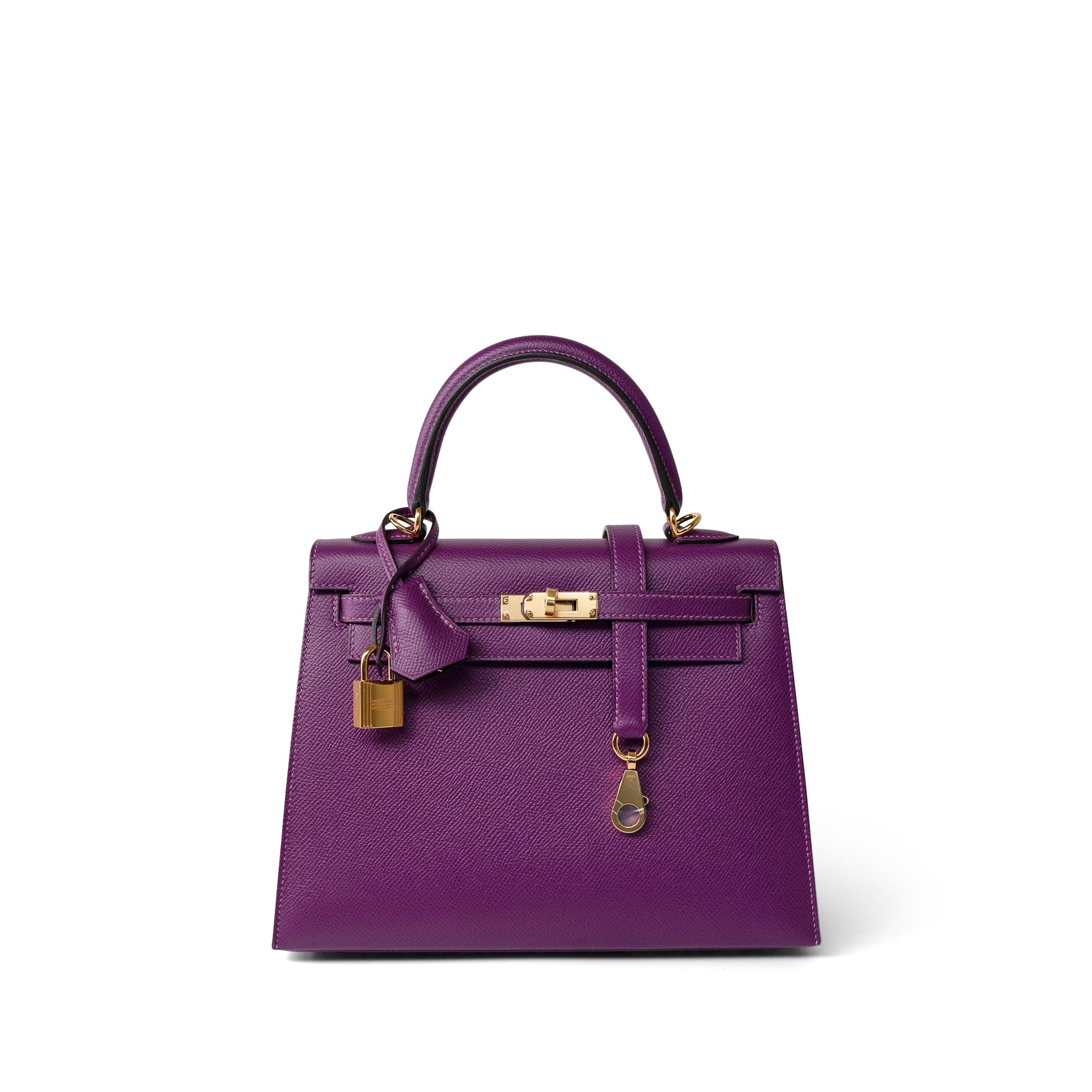 Hermes Handbag Purple Kelly Sellier 25 Anemone Epsom Gold Plated Y Stamp - Redeluxe