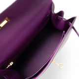 Hermes Handbag Purple Kelly Sellier 25 Anemone Epsom Gold Plated Y Stamp - Redeluxe