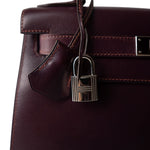 Hermes Handbag Purple Kelly Sellier 28 Plum Box Calfskin Palladium Plated [F] Stamp - Redeluxe