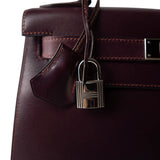 Hermes Handbag Purple Kelly Sellier 28 Plum Box Calfskin Palladium Plated [F] Stamp - Redeluxe