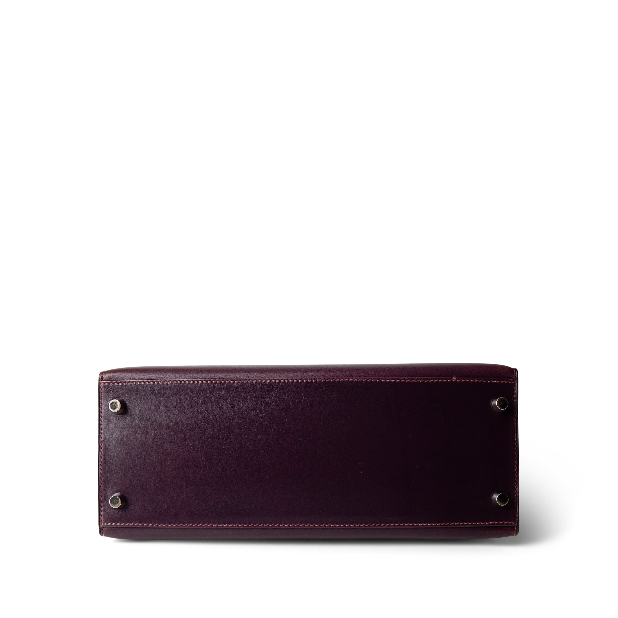 Hermes Handbag Purple Kelly Sellier 28 Plum Box Calfskin Palladium Plated [F] Stamp - Redeluxe