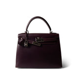 Hermes Handbag Purple Kelly Sellier 28 Plum Box Calfskin Palladium Plated [F] Stamp - Redeluxe