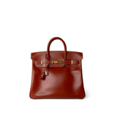 Hermes Handbag Red Birkin 32 Brique Box Calfskin Gold Plated B Square Stamp - Redeluxe