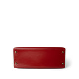 Hermes Handbag Red Kelly 28 Sellier Red (Rouge) Box Calfskin Gold Plated T Circle Stamp - Redeluxe