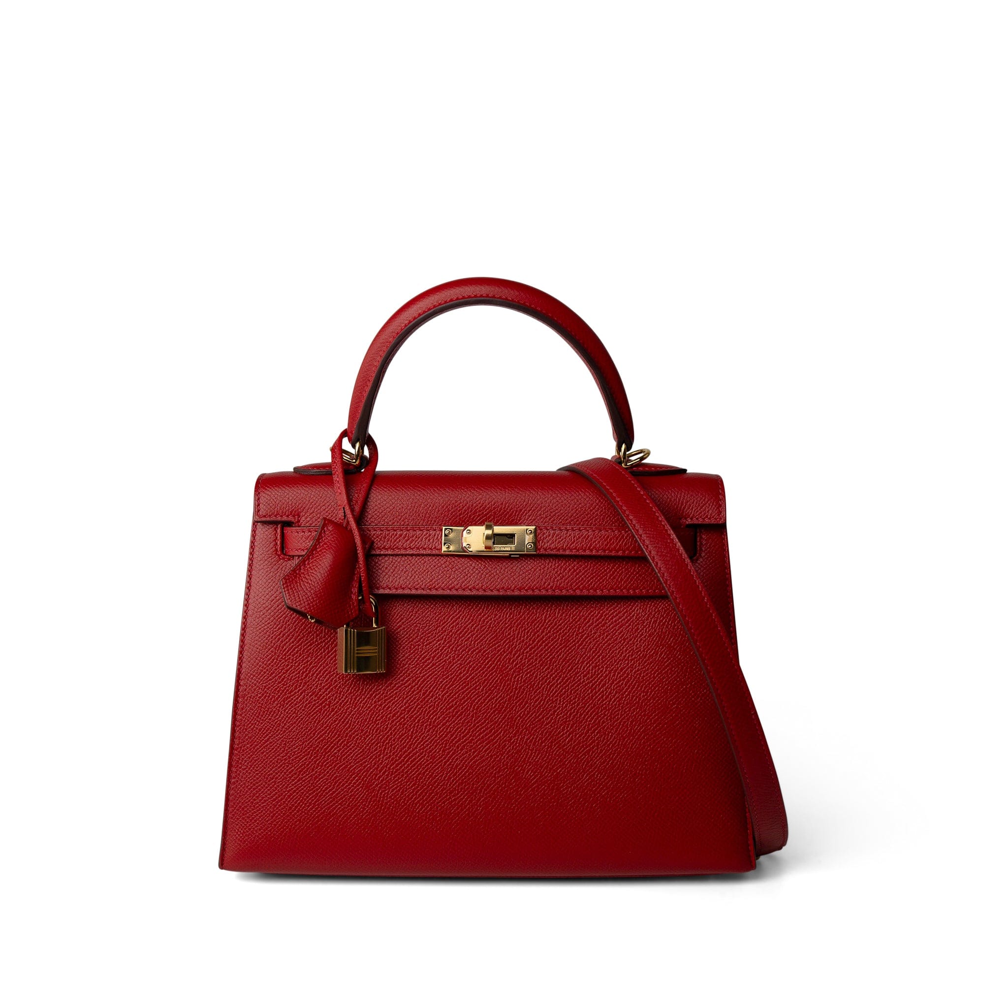 Hermes Handbag Red / Kelly Kelly Sellier 25 Rouge Casaque Epsom Gold Plated A Stamp - Redeluxe