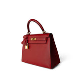 Hermes Handbag Red / Kelly Kelly Sellier 25 Rouge Casaque Epsom Gold Plated A Stamp - Redeluxe