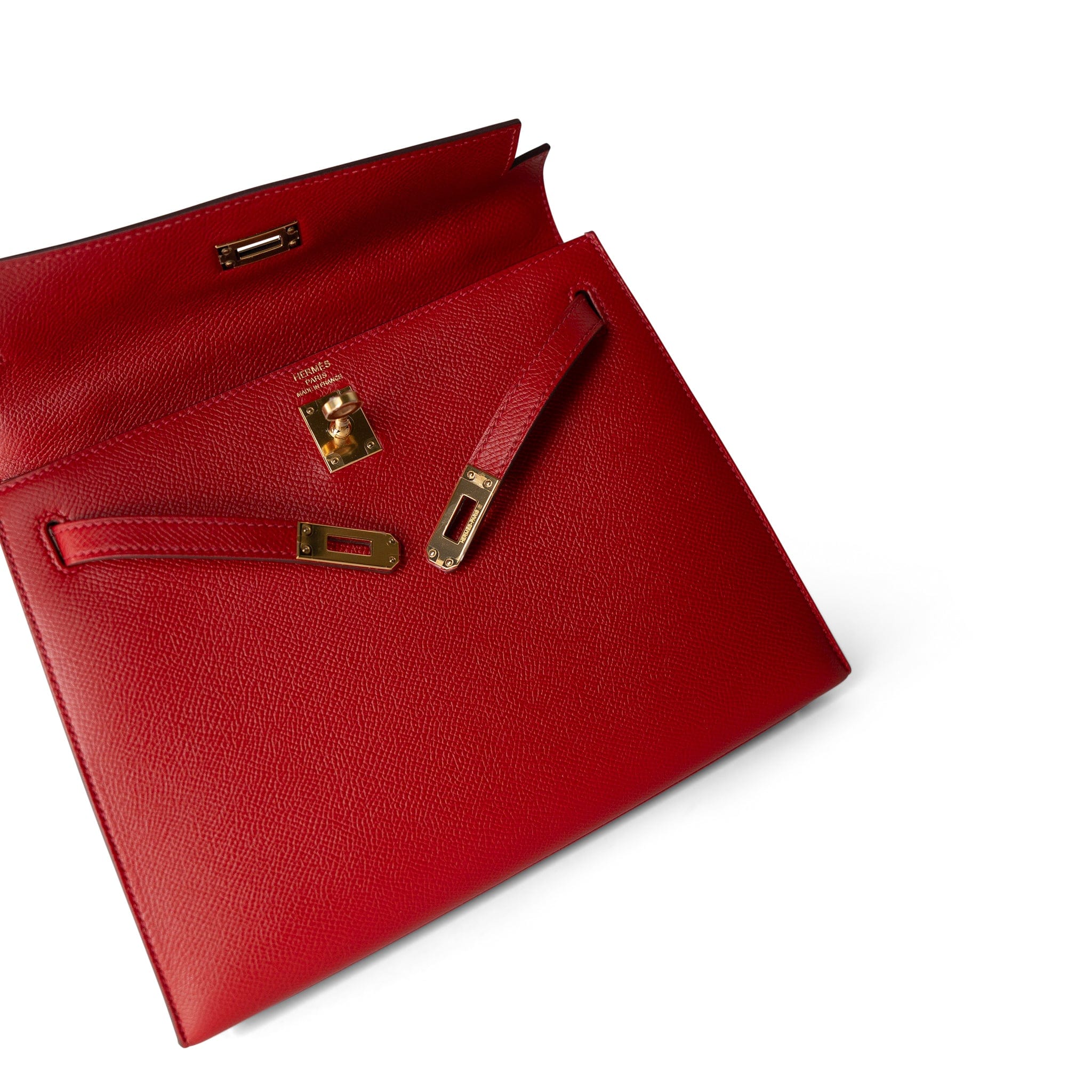 Hermes Handbag Red / Kelly Kelly Sellier 25 Rouge Casaque Epsom Gold Plated A Stamp - Redeluxe