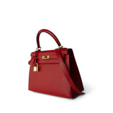 Hermes Handbag Red / Kelly Kelly Sellier 25 Rouge Casaque Epsom Gold Plated A Stamp - Redeluxe