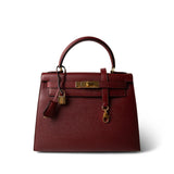 Hermes Handbag Red Kelly Sellier 28 Rouge Courchevel Gold Plated (X) Stamp - Redeluxe