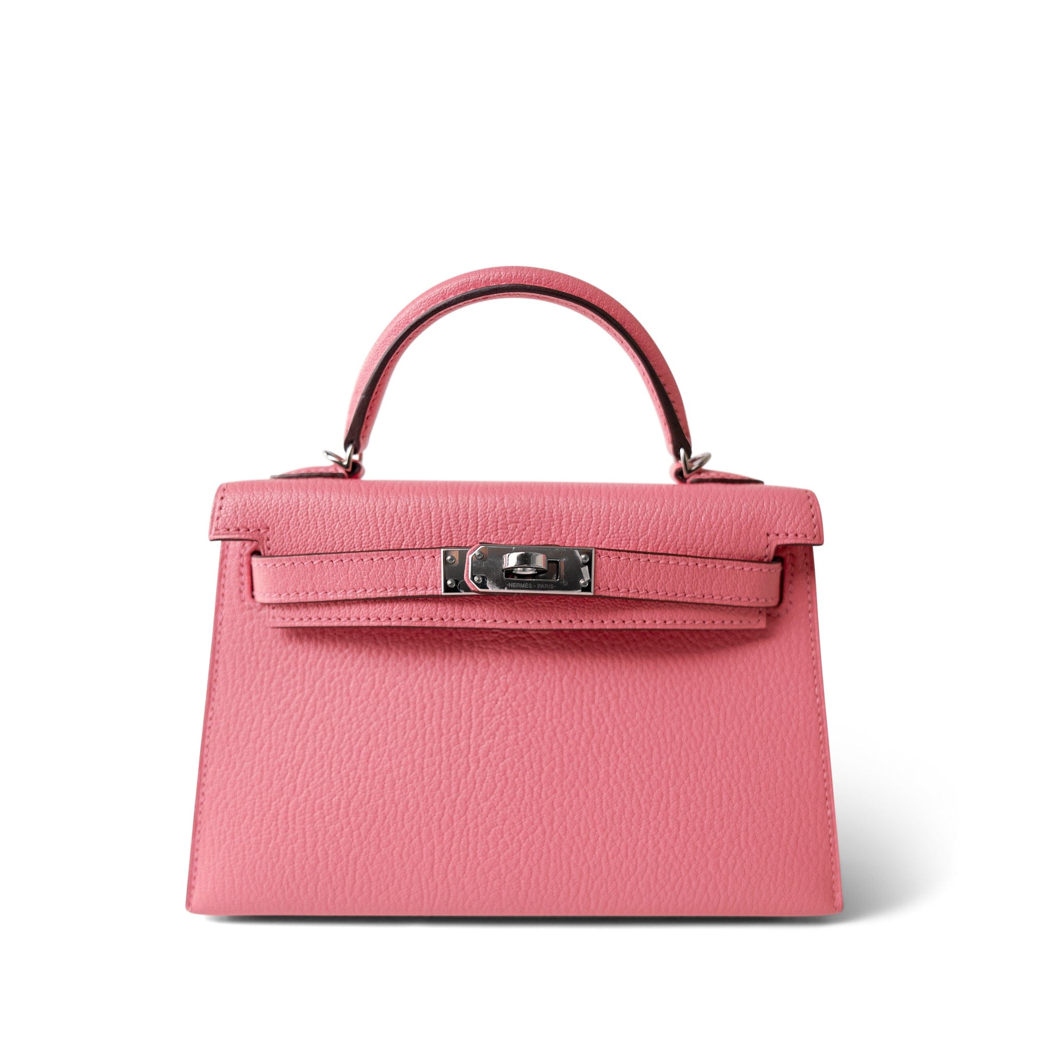 Hermes Handbag Rose Mini Kelly Sellier Rose d’Ete Chevre Palladium Plated D Stamp - Redeluxe