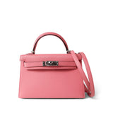 Hermes Handbag Rose Mini Kelly Sellier Rose d’Ete Chevre Palladium Plated D Stamp - Redeluxe