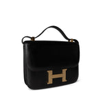 Hermes Handbag Vintage Constance 23 Black Box Calfskin Gold Plated H Circle Stamp - Redeluxe