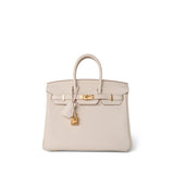 Hermes Handbag White Birkin 25 Craie Togo Gold Plated Z Stamp - Redeluxe