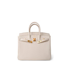 Hermes Handbag White Birkin 25 Craie Togo Gold Plated Z Stamp - Redeluxe