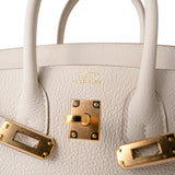 Hermes Handbag White Birkin 25 Craie Togo Gold Plated Z Stamp - Redeluxe