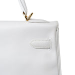 Hermes Handbag White Hermes Kelly 32 Swift White Gold Hardware F Stamp - Redeluxe