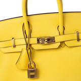 Hermes Handbag Yellow Birkin 25 Jaune de Naples Veau Taurillon Novillo Leather Gold Plated Hardware D Stamp - Redeluxe