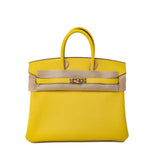 Hermes Handbag Yellow Birkin 25 Jaune de Naples Veau Taurillon Novillo Leather Gold Plated Hardware D Stamp - Redeluxe