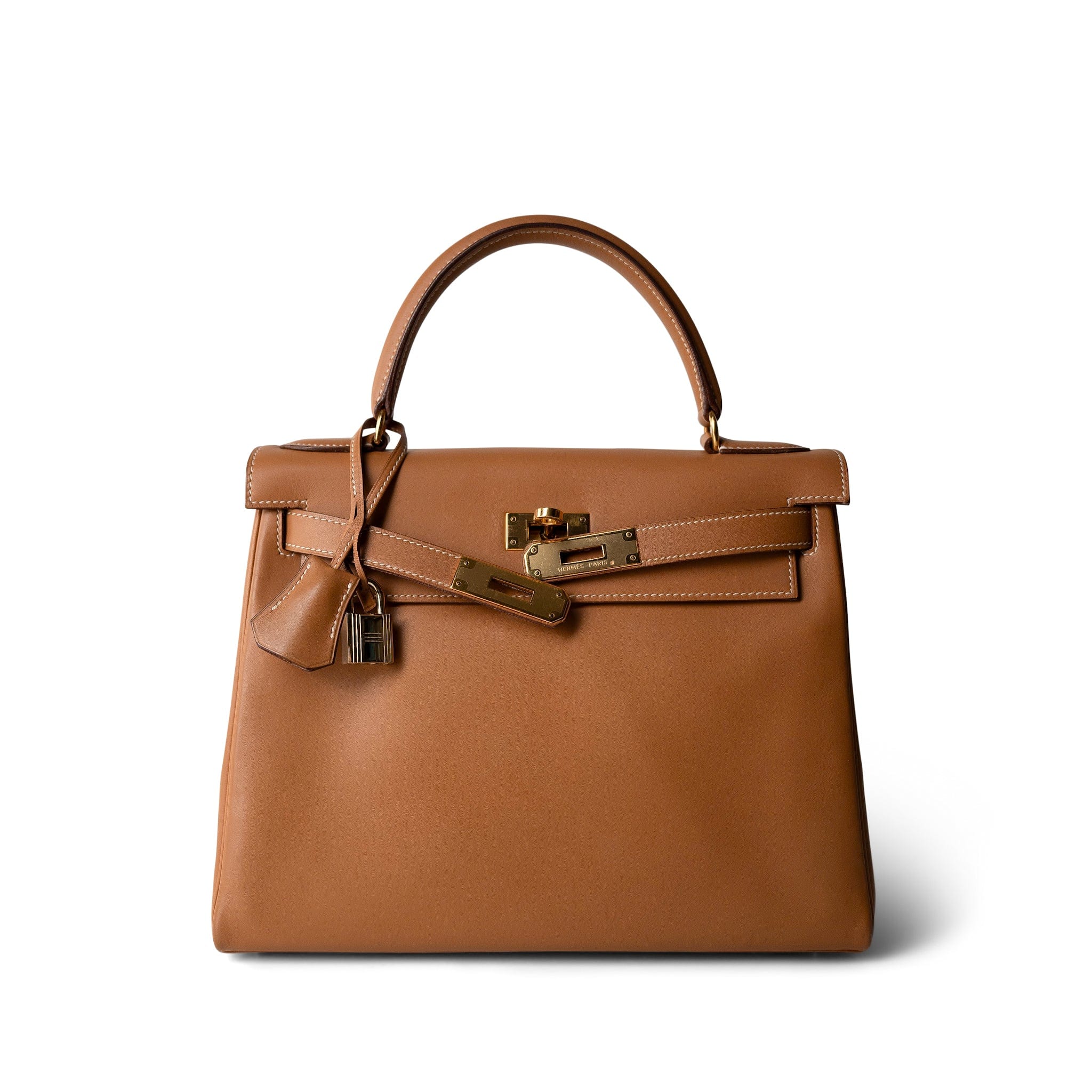 Hermes Kelly 28 Natural Chamonix Gold Plated V Stamp - Redeluxe