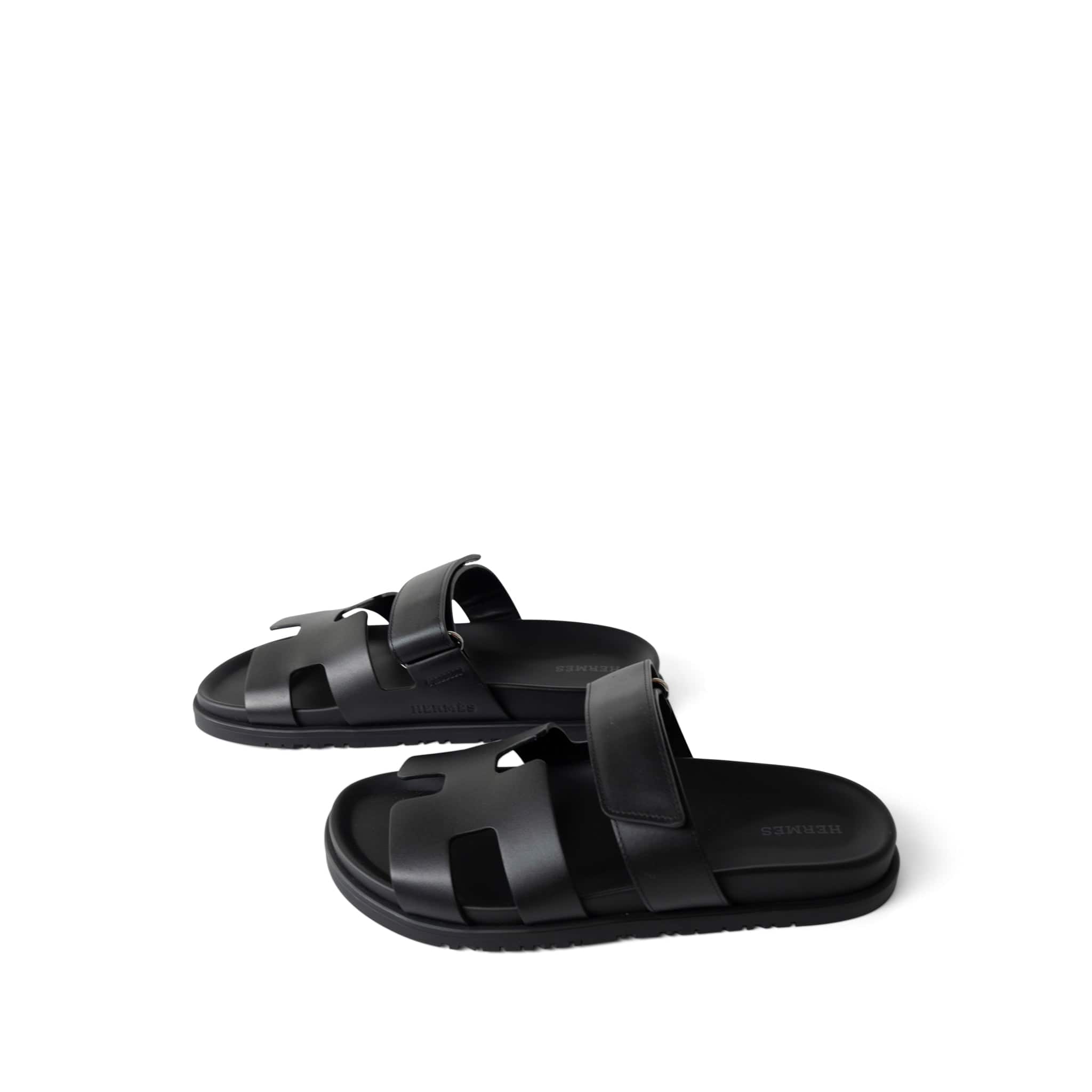 Hermes Sandals Black Chypre Sandals Black Calfskin (Size 38.5 / 8) - Redeluxe