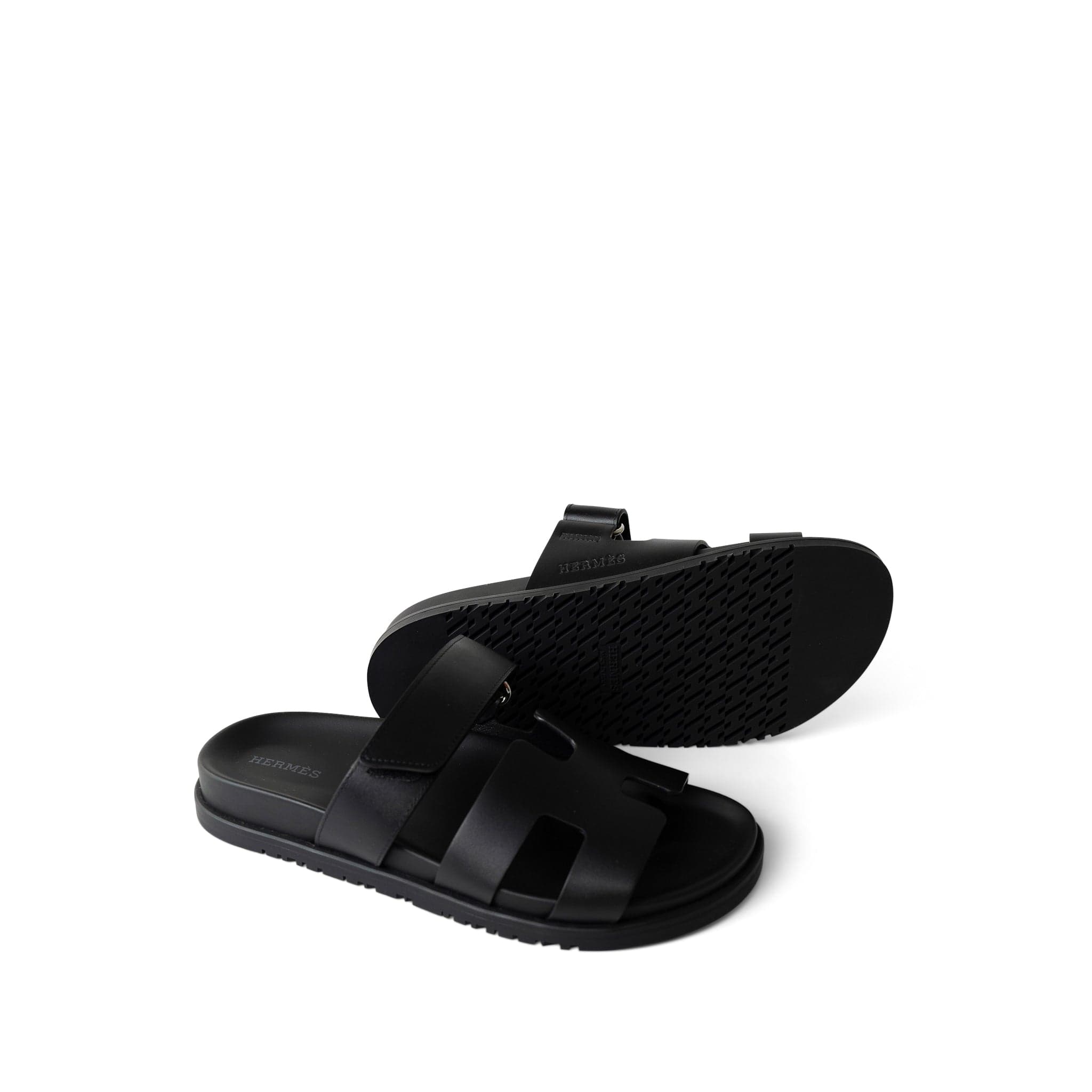 Hermes Sandals Black Chypre Sandals Black Calfskin (Size 38.5 / 8) - Redeluxe