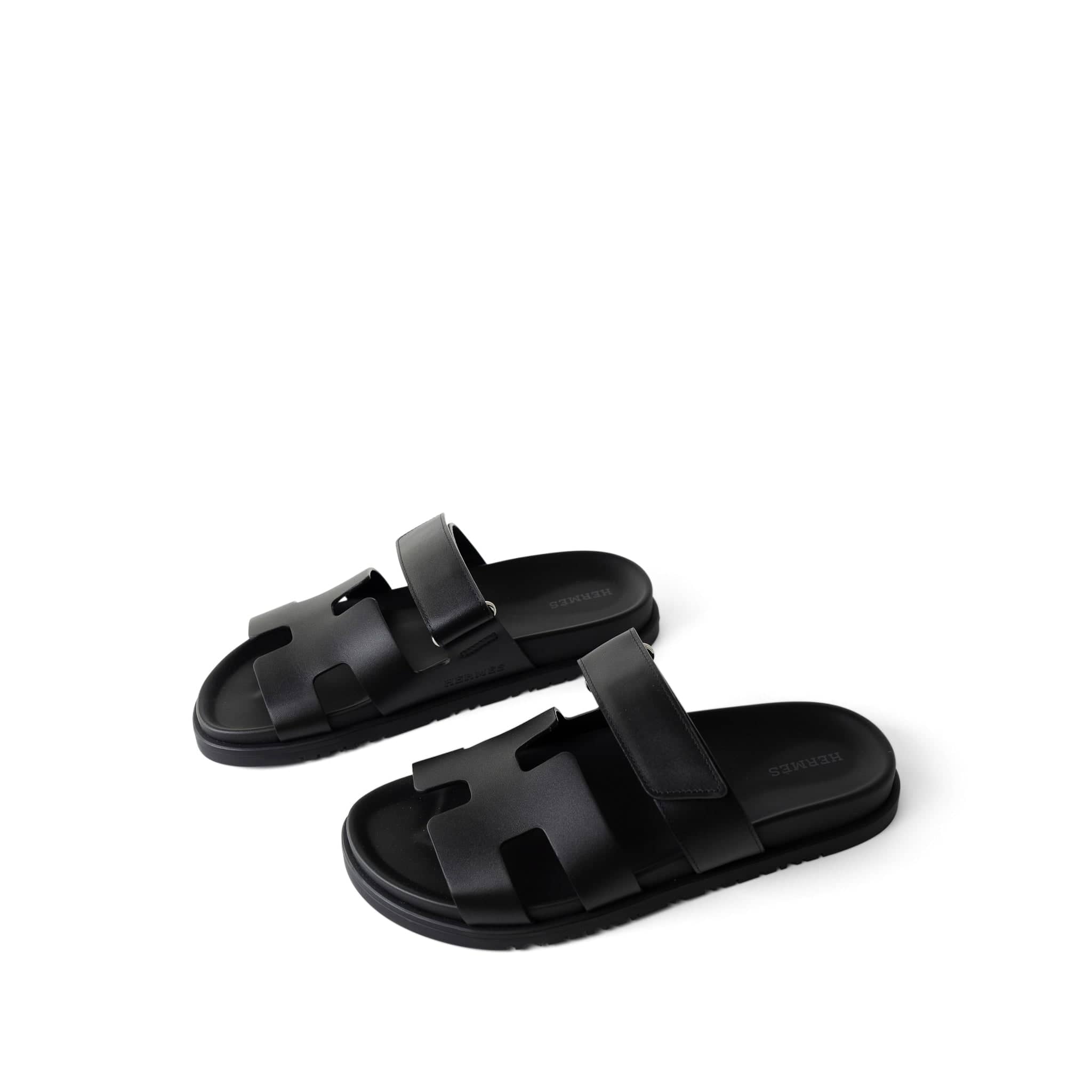 Hermes Sandals Black Chypre Sandals Black Calfskin (Size 38.5 / 8) - Redeluxe