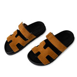 Hermes Sandals Black Chypre Sandals Black Naturel Gold Suede (Size 36) - Redeluxe