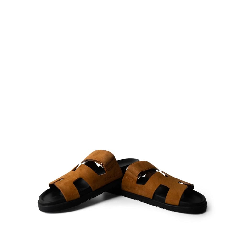 Hermes Sandals Brown Chypre Gold Suede Sandals (Size 37 / 7 US) - Redeluxe