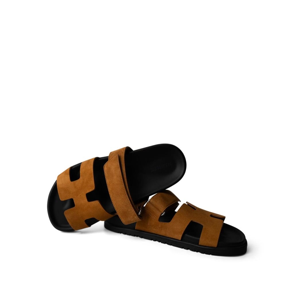 Hermes Sandals Brown Chypre Gold Suede Sandals (Size 37 / 7 US) - Redeluxe