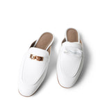 Hermes Sandals Shoes / White White Oz Mule Sandals w/ Rose Gold Kelly Buckle (38 EU / 7.5 US) - Redeluxe