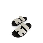 Hermes Sandals White Chypre Glaise Epsom Black Goatskin (41 EU / 10 US) - Redeluxe