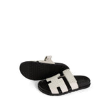 Hermes Sandals White Chypre Glaise Epsom Black Goatskin (41 EU / 10 US) - Redeluxe