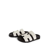 Hermes Sandals White Chypre Glaise Epsom Black Goatskin (41 EU / 10 US) - Redeluxe